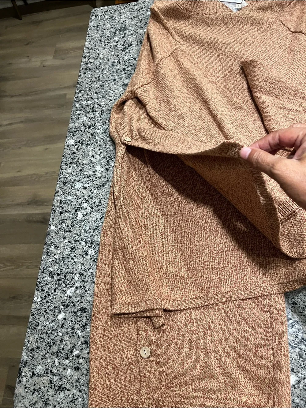 Free People Cozy 100% Cotton 2 Piece suit  Button-Detail Sweater Set in Camel